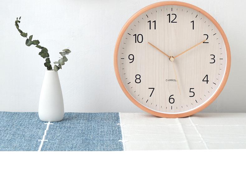 Nordic Solid Wood Silent Wall Clock for Living Room and Bedroom