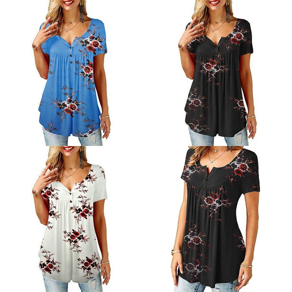 Elegant Women Floral Short Sleeve T-shirt Tops With Comfortable Loose Fit Design