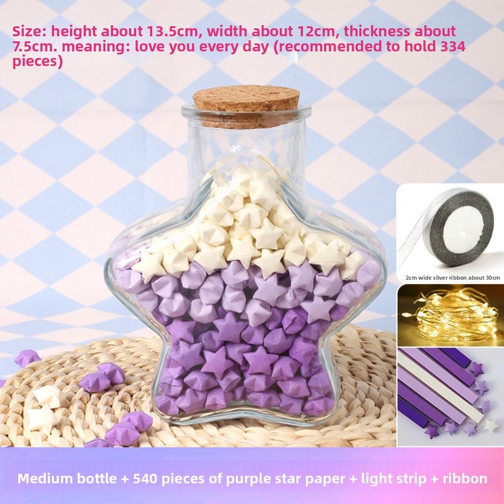 DIY DIY Stars Wishing Bottle with Shiny String Lights Paper Star Lucky Star Paper Folding Strips Decorative Glass Bottle