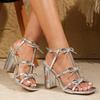 Fashion High Heeled Sandals Woman Square Toe Heels Shoes Bowknot Ladies 2025 Large Size 41 Sandalias De Mujer Summer Women's Shoes