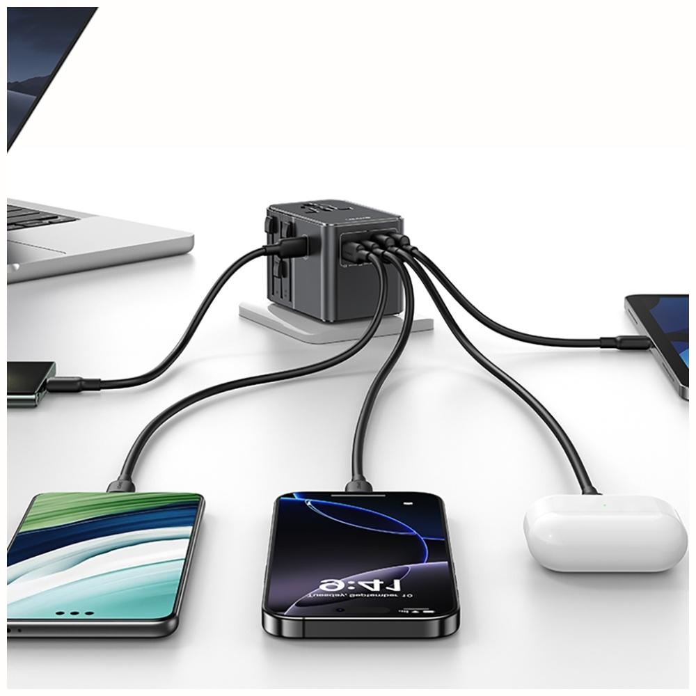 Ładowarka Sieciowa Usams Travel Adapter  Cc310 3Xusb-C 70W 4W1 Us/Au/Eu/Uk Czarny