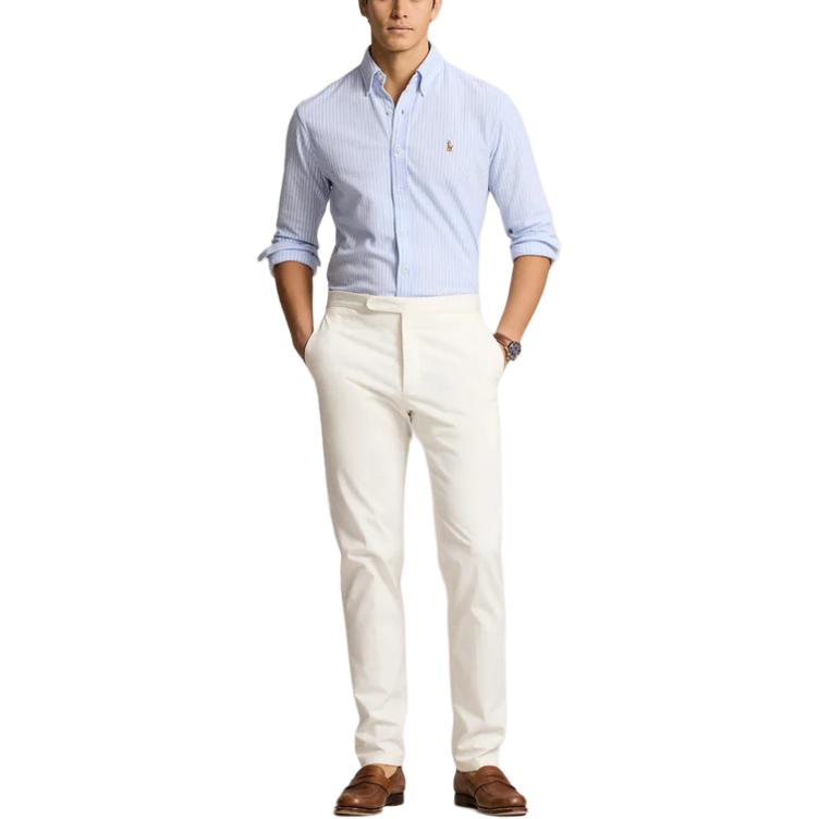 Polo Ralph Lauren Striped Logo Print Button Long Sleeve Shirt Men Shirts Blue 710934575-002