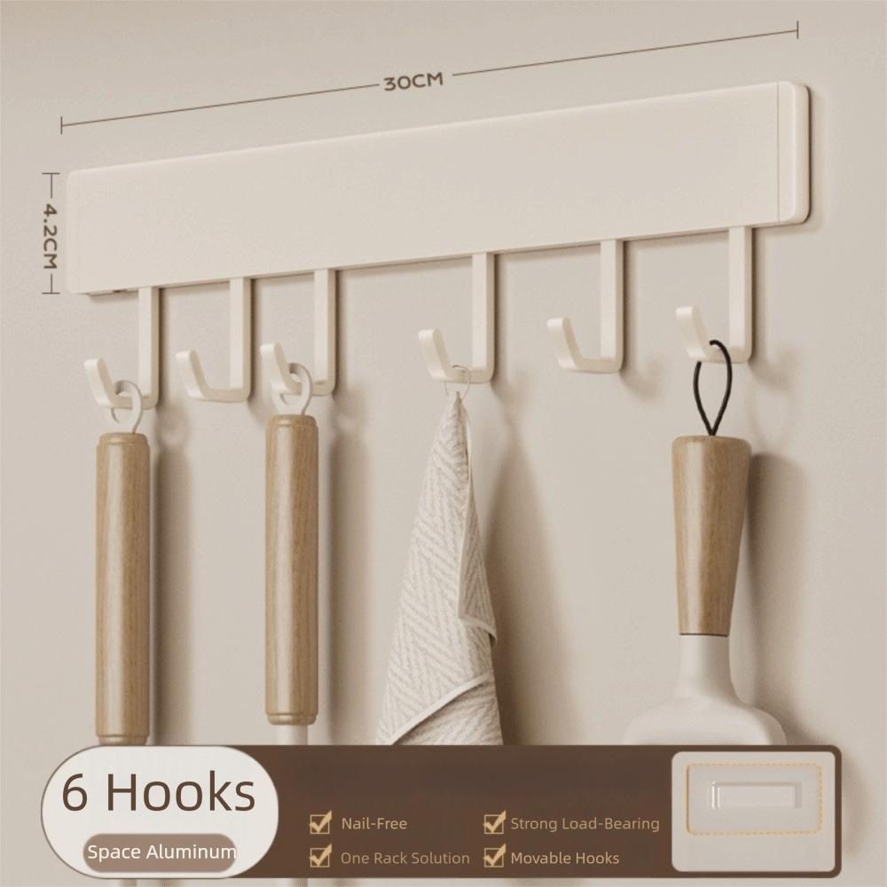 New 30/50cm Kitchen Hook Rack No Punching Space Saving Wall-mounted Hook Movable Hook Hook Rack Kitchen