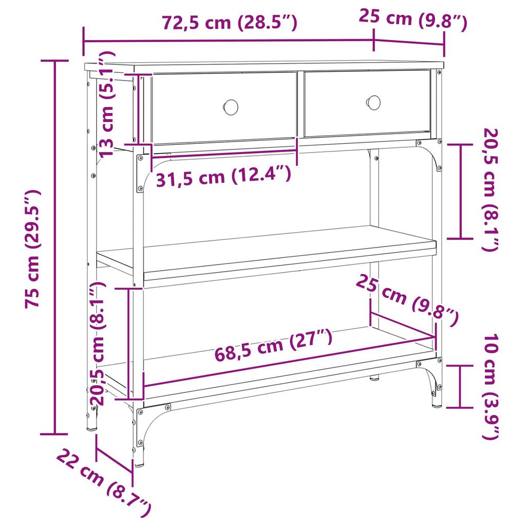 Console Table Artisan Oak 72.5 x 25 x 75 cm Engineered Wood