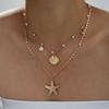European Ocean Style Faux Pearl Clavicle Chain, Multi-layer Stackable Necklace with Starfish & Shell Pendants