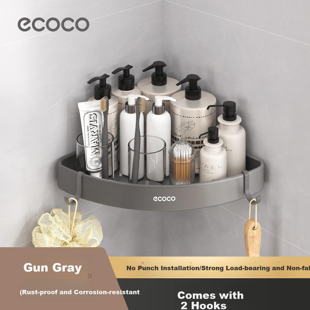 Ecoco No-Drill Bathroom Corner Shelf, Wall-Mounted Washroom Storage Rack, E24018 Gray