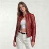 European and American locomotive leather jacket spring and autumn women's clothing washed leather women's leather jacket short slim leather jacket