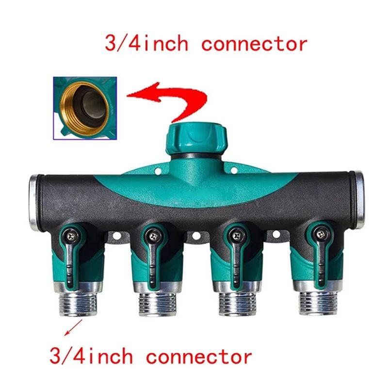SHGO-Garden Hose 3/4" 4-Way Tap Connector Pipe Splitter Plastic Drip Irrigation Water Connection Agricultural New EU Plug