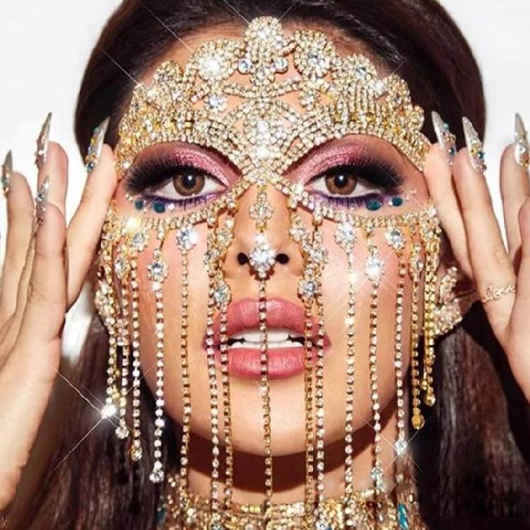 Indian Tassels Veil Mask for Face Women Rhinestones Face Mask Masquerade Dance