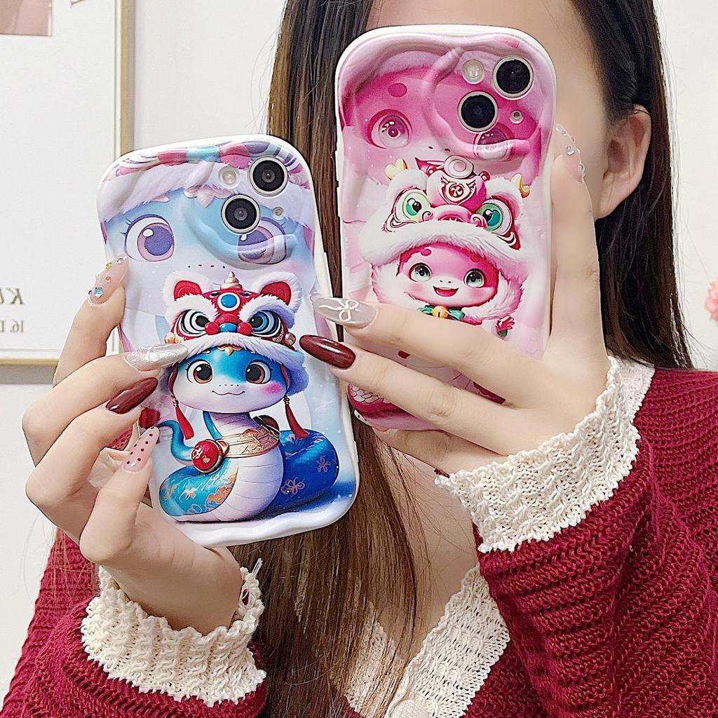 Silicone Case for Xiaomi Redmi Note 14 13 Samsung A56 A26 A36 Oppo A3 A5 Pro Tecno Spark 30C Funda Cartoon Snake New Year Cover Soft TPU Bumper