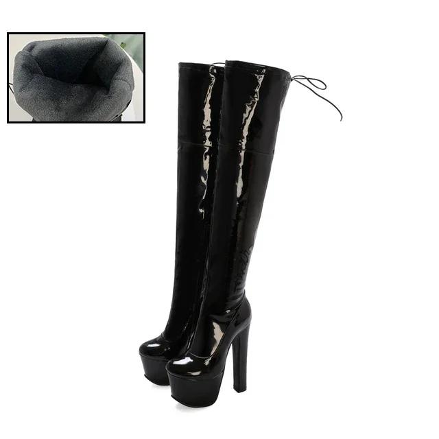 

Модные женские ботфорты на платформе Rimocy, сексуальные ботфорты выше колена на супервысоком каблуке 17 см, красные лакированные длинные сапоги женские 2025 зима, черная обувь 35