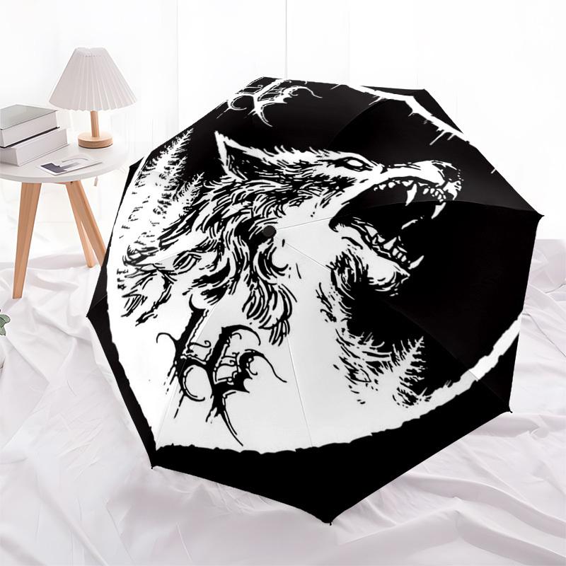 

1pc Wolf Howling at Moon Outdoor Umbrella - Automatic Opening/Closing, Portable Tri-Fold Design with 8-Bone Iron Frame, Perfect Gift for Fans and Trav
