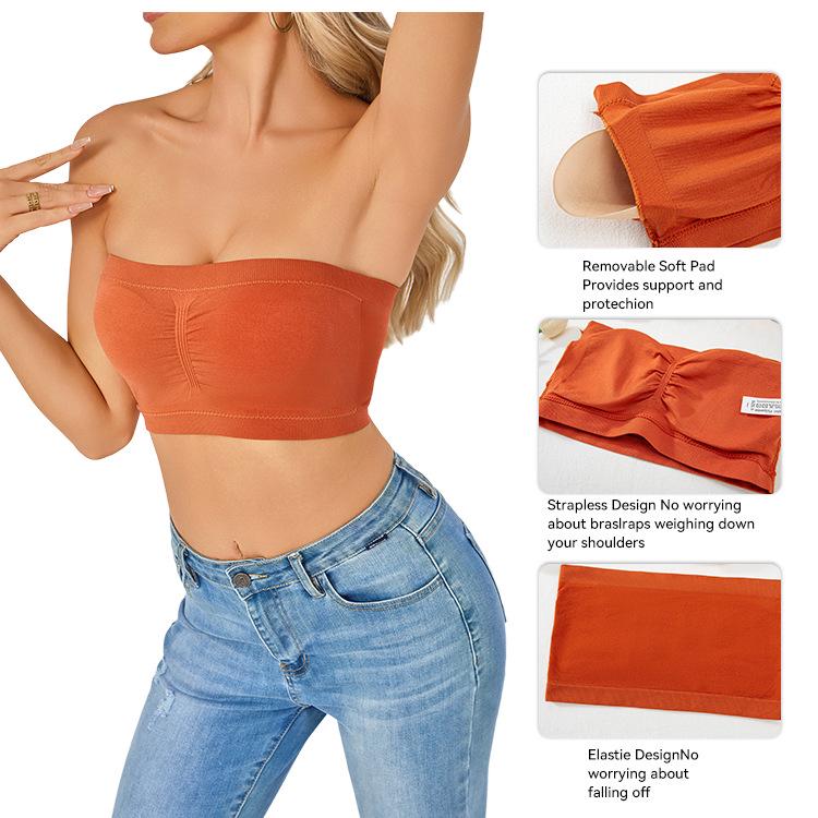 Extra Long Double Layer Strapless Bandeau with Removable Pads for Women - Thin, Invisible, One-Word Summer Design