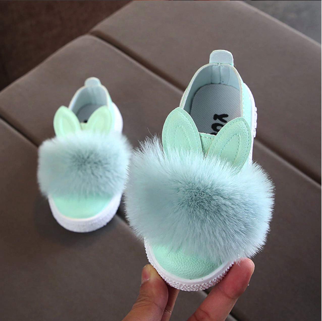 

micia luxury Baby Soft Bunny Baby Size Shoes, Cute, Fluffy, Princess, Blue, 10, 17.5cm