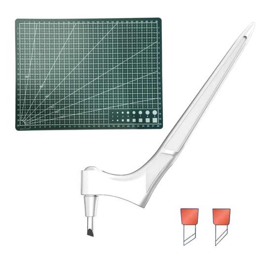 

Инструмент для резки поделок, вращающееся на 360 градусов лезвие, нож для поделок из нержавеющей стали, ручка-резчик с 15, 30, 45-градусными гравировальными головками и пластиной для поделок своими руками белый