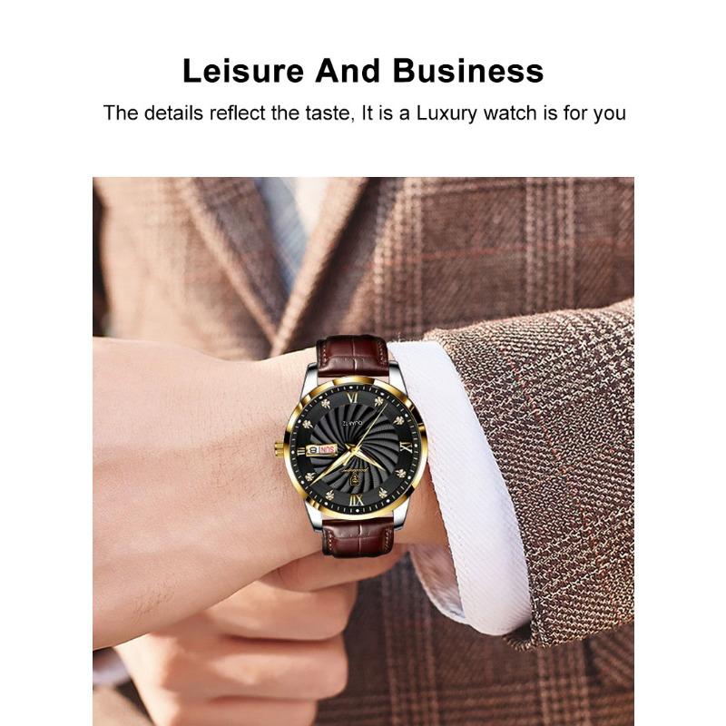 POEDAGAR High Quality Men's Watch Fashion Luxury Casual Belt Leather Strap Date Week Luminous Waterproof Quartz Men Watches+Box