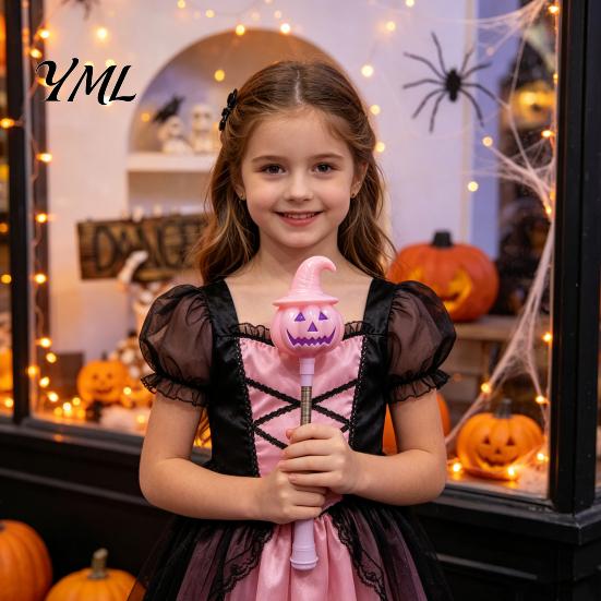 Funny Wizard Hat Pumpkin Lamp Halloween Lighted Sticks, Glowing Lantern, Handheld Shaking Light Lantern Decor with Witch Hat, LED Spooky Party