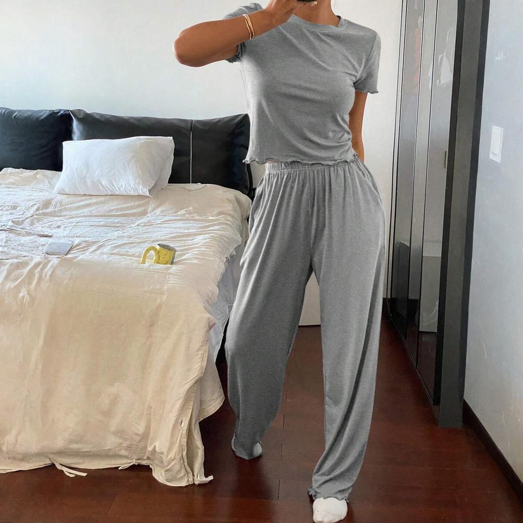 Women's Fall Two Piece  Outfits Long Sleeve Tops Tee Shirts Wide Leg Pants Sets