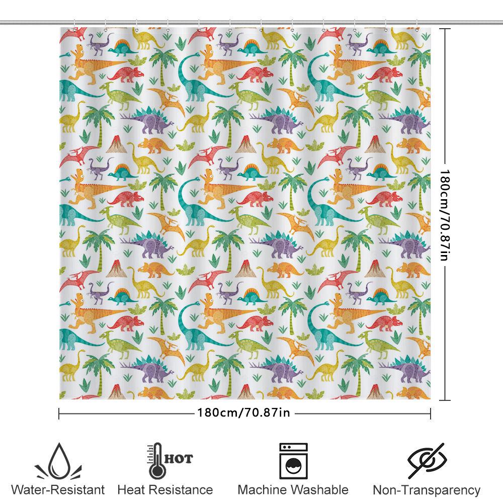 Vibrant Dinosaur Print Shower Curtain For Bathroom Decor Waterproof Fabric Wall Hanging Home Decoration In Multicolor Patterns