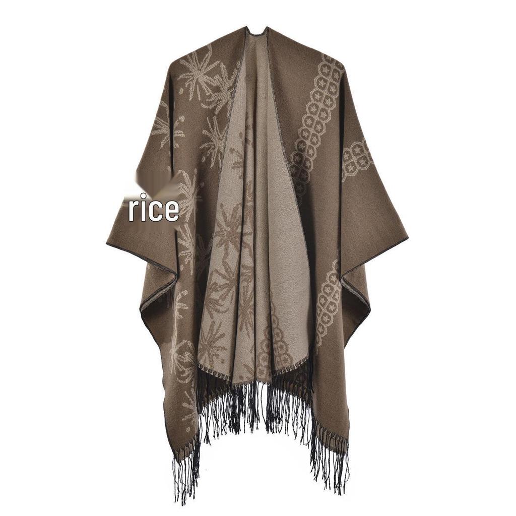 Women's Double-Sided Extra-Large Tassel Shawl: Thick, Warm, and Fashionable Knitted Autumn/Winter Cloak Scarf