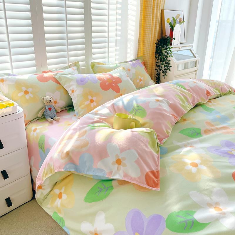 INS Double-sided Availability Pink Blue Cute Cat And Rabbit Bedding Set Duvet Cover Sheets With Pillowcases Full Size Bedroom