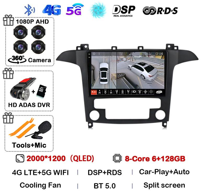 Android14 Carplay Auto For Ford S Max S-MAX 2007 2008 2009 2010 2011 - 2015 Multimedia Car Radio Player Video WIFI+4G DSP Stereo
