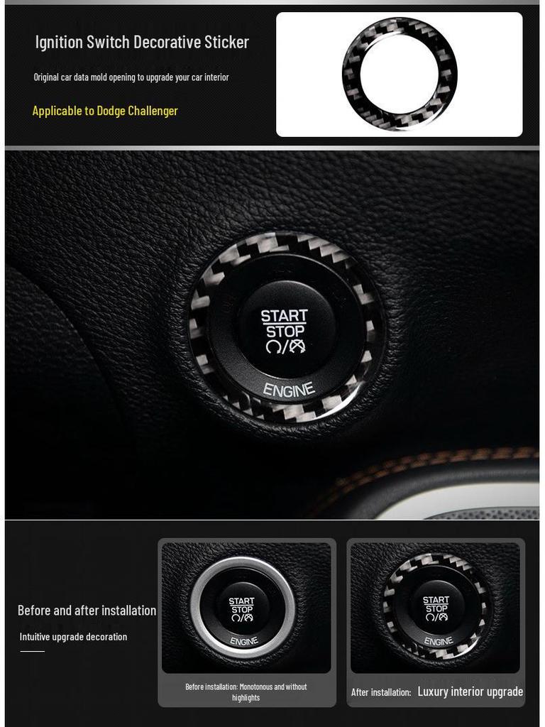 Dodge Challenger Carbon Fiber Interior Upgrade Kit - Steering Wheel, Door, Console, Headlight Decals