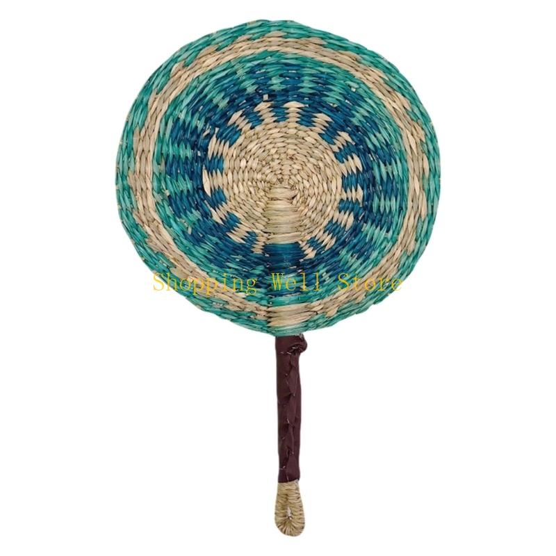KX4B Large Summer Handheld Fan Seagrasses Handmade Woven Fan Natural Decorative Fan