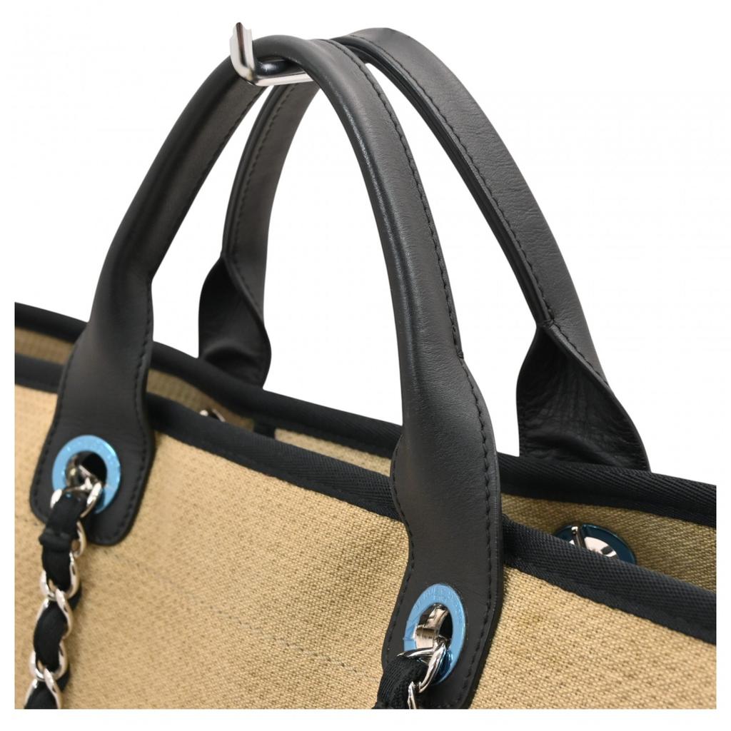 Auth CHANEL Deauville Chain Tote GM Denim Tote Bag ch11141cc