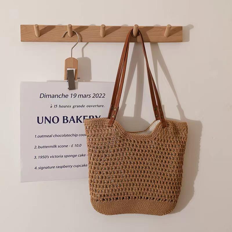 

Casual Large Capacity Shoulder Bags Luxury Women 2024 Fashion Summer Weave Tote Holiday Beach Handbags Trendy Work Shopping