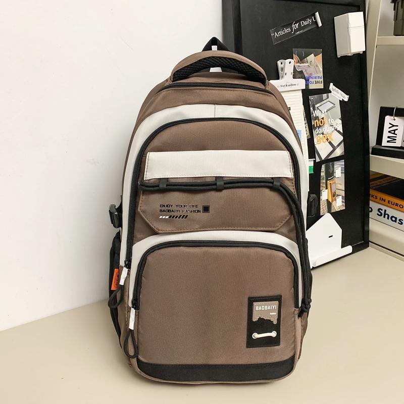 Large Capacity Student Schoolbag Men Color Block Backpack Computer Travel Backpack
