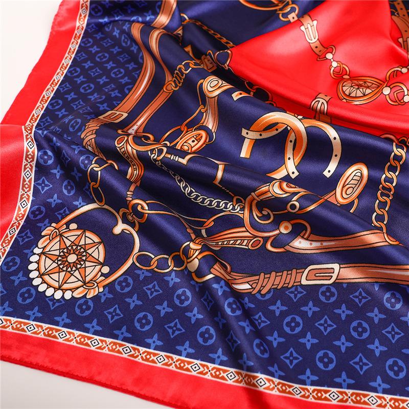 Simple Fashion Chain Satin Simple Silk Scarf Scarf Simulation Silk Scarf 90Cm Large Square Scarf Thin Headscarf Cover