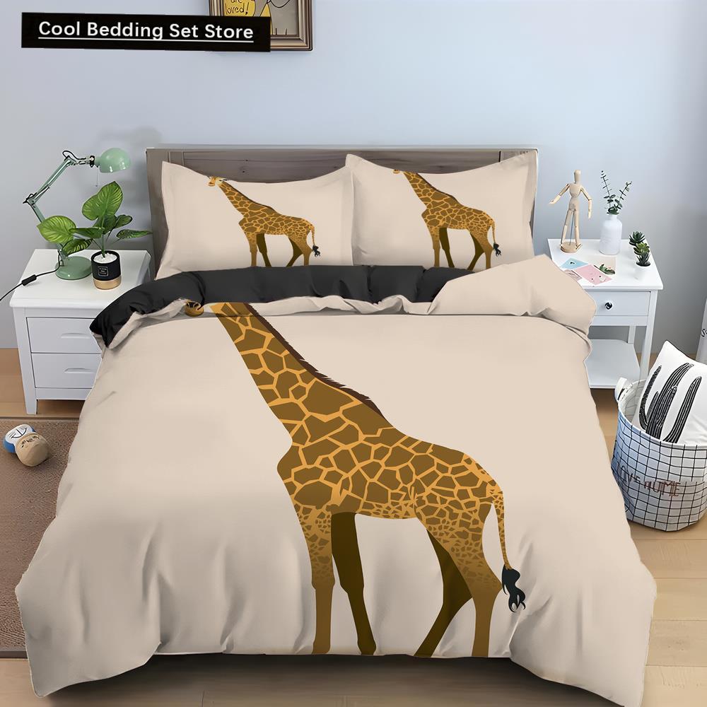 Cartoon Giraffe King Queen Duvet Cover Kids Girls Boys Animal Bedding Set Wildlife Quilt Cover 2/3pcs Polyester Comforter Cover