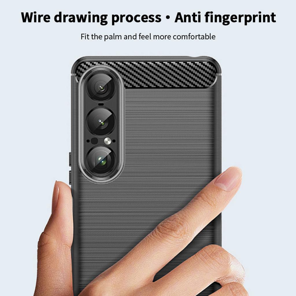 For Sony Xperia 1 VII Back Cover MOFI Brushed Texture Carbon Fiber Soft TPU Case