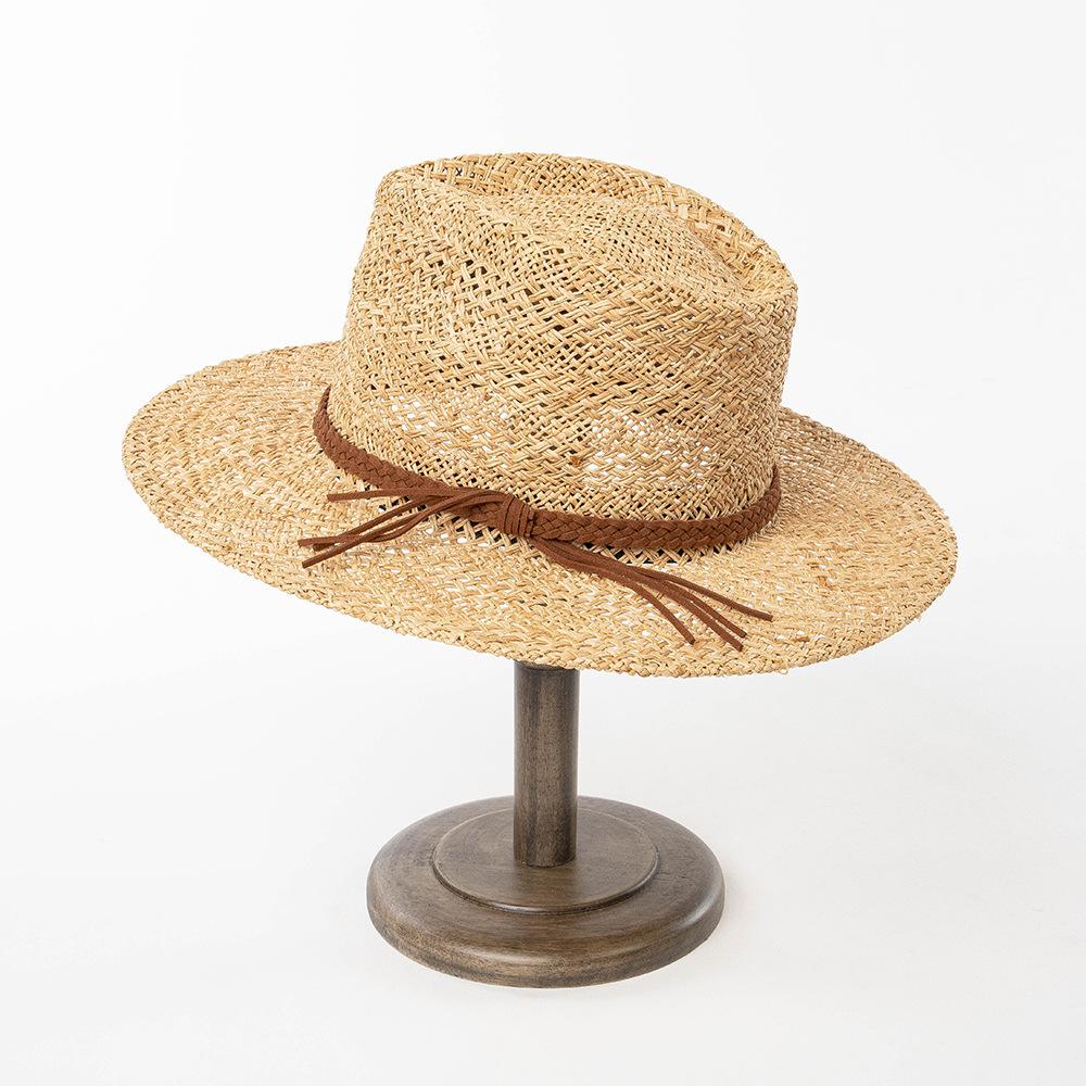 Spring and Summer New Fashion Casual Woven Belt Decorative Hand-woven Raffia Wide-brimmed Jazz Hat Outdoor Sunshade Straw Hat