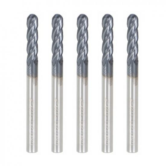 New 5 Pcs 1/8" 4 Flute Ball Nose Carbide End Mill 1-1/2" Overall Length