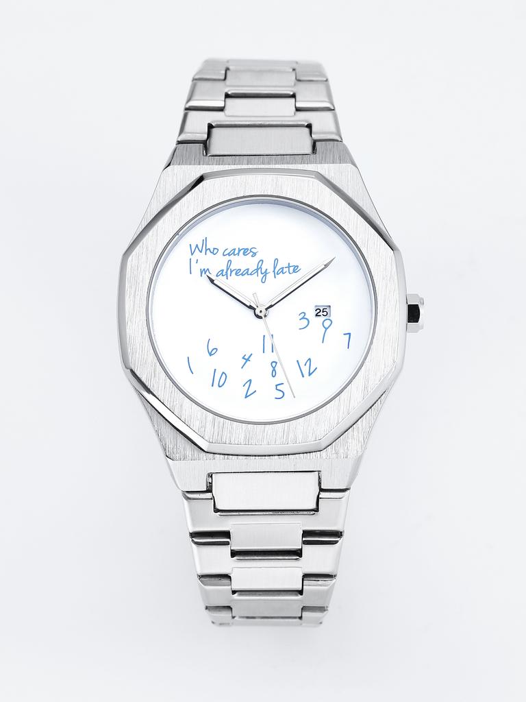 Minimalist Aesthetic Octagonal Watch Creative And Humorous "Who Cares If I'm Already Late" Printed Dial Casual Daily Watch