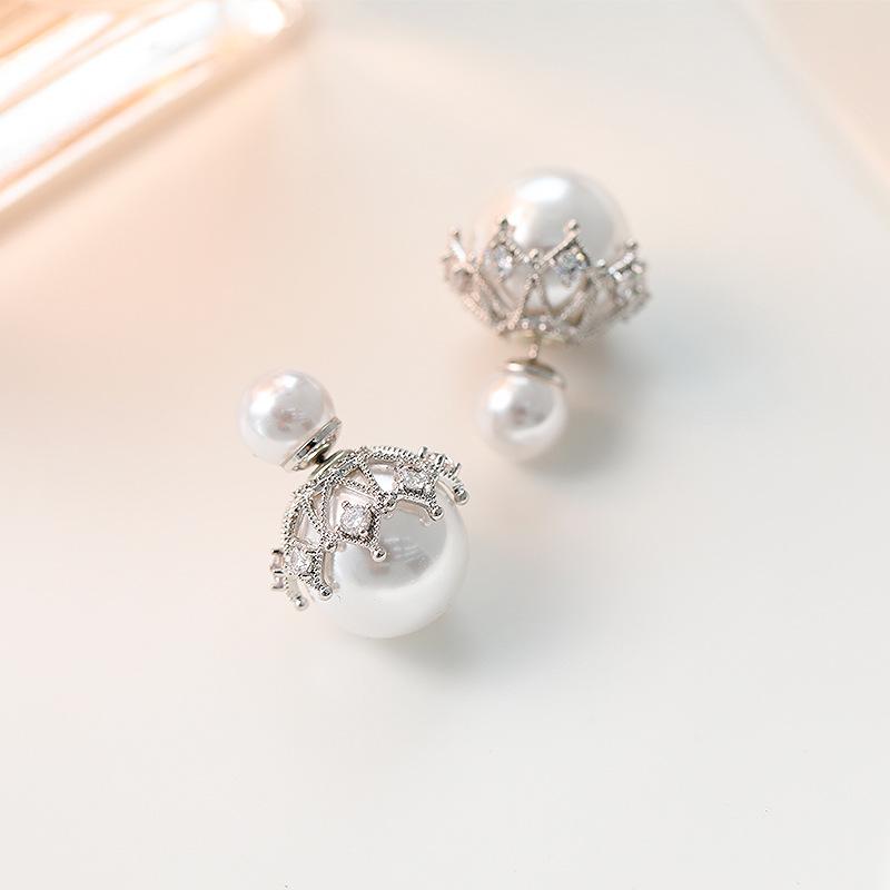 

Корейская версия простых индивидуальных сережек-гвоздиков спереди и сзади с жемчугом, подвесные серьги-кружева сзади с шариками 925 пробы, серьги-иглы из серебра с цирконием для женщин