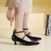 Fashion Spring New Thin Heel Shoes Women's Fashion Pointed Head Shallow Mouth Metal Buckle A Line with Non-slip Low Heel Shoes