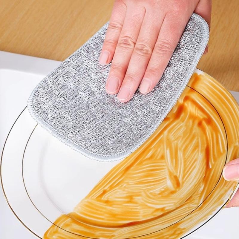 2Pcs Double-Side Reusable Washcloth Wiping Rag Steel Wire Washin Cloth Microfiber Dishcloth Non-Stick Oil Kitchen Cleaning Cloth