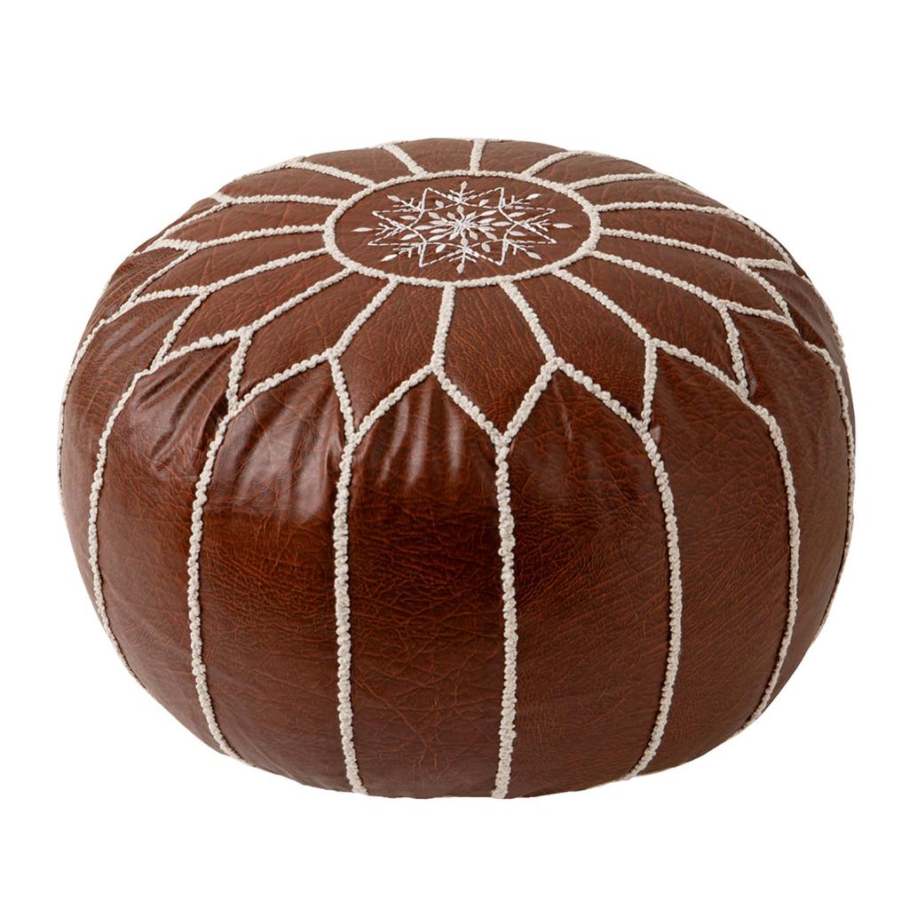 Hagiwara Ruta Pouf Stool Cushion, Brown, Medium, Diameter 40 X 20 Cm, Round, Faux Leather, Moroccan, Instagrammable