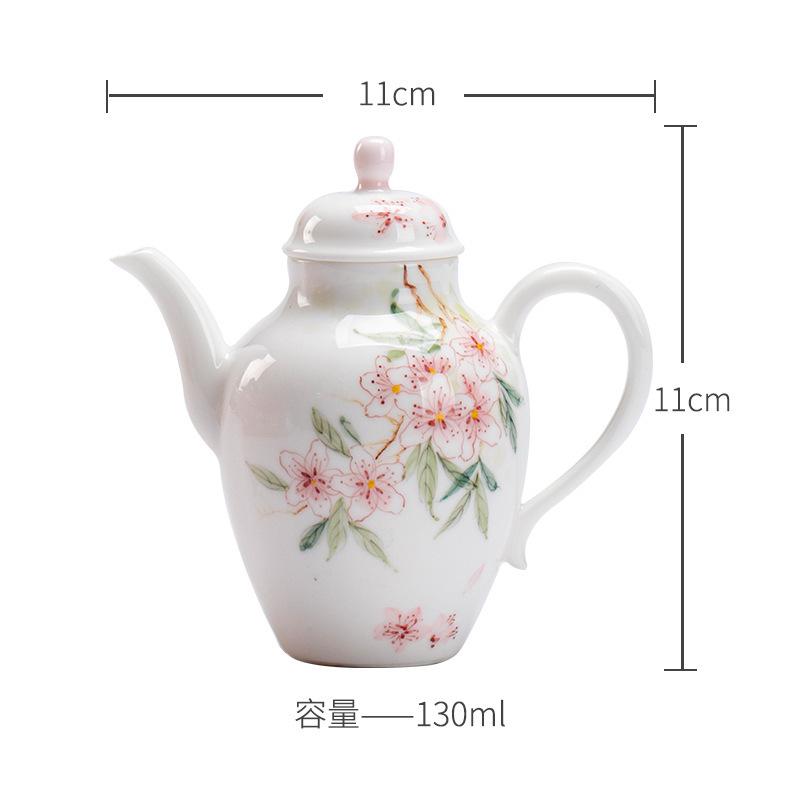 

130ml Pure Hand-painted Peach Blossom Teapot Retro Tea Infuser Pot Tea Making Kettle With Ball Hole Tea Ceremony Decoration Gift