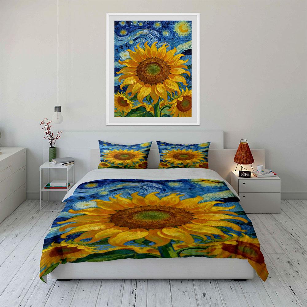 Sunflowers and Swirling Sky. Bedding Sets Duvet Cover Sets Duvet Covers Pillowcases(1 * Duvet Cover 2 * Pillowcases Without Duvet Insert)