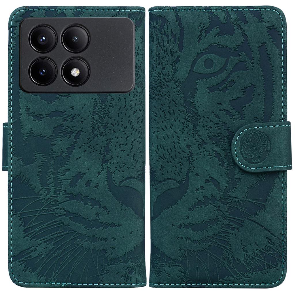 PU Leather Phone Stand Shell for Xiaomi Poco X6 Pro 5G/Redmi K70E 5G Cover Tiger Imprinted Pattern Case