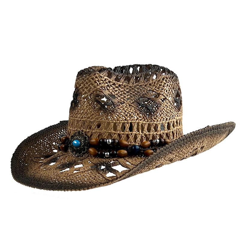 

Hat Straw Denim Chinese Orchid Pattern Hollowwoven Windproof Rope Equiped Retro коричневий