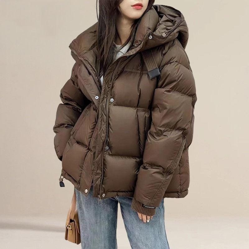 Womens Winter Puffer Jacket Short Loose Thick Cotton Filled Hooded Coat Casual Korean Style