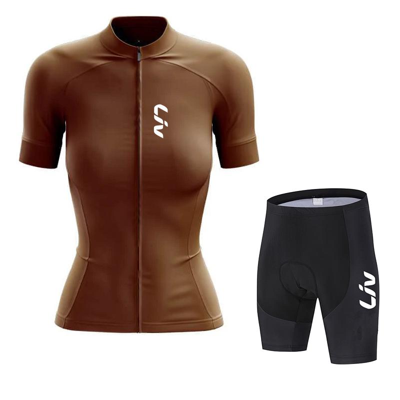 LIV Maglia da Ciclismo Donna Set Abbigliamento Estivo da Ciclismo Manica Corta Maglia da Corsa su Strada Completo Pantaloncini da Ciclismo con Bretelle