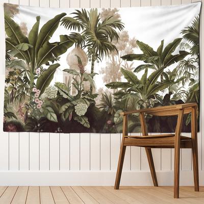 Tapisserie murale à suspendre avec plantes tropicales et architecture, décoration psychédélique pour chambre à coucher, salon, maison