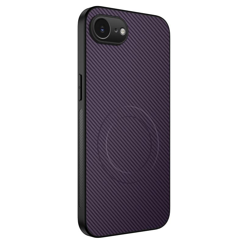 

For iPhone 16e Case Compatible with MagSafe WANLONFENG TQ Series Carbon Fiber Texture PC TPU Phone Cover Purple