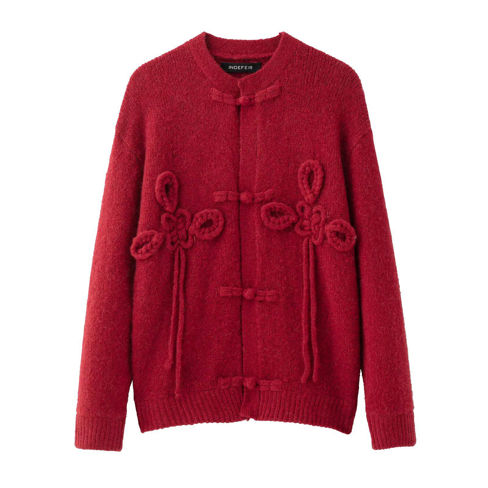 

Женский кардиган на пуговицах-узлах, уличная мода весна 2025 Extra Small красный